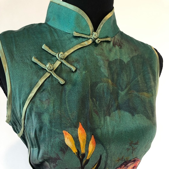 Vintage Silk Green Mandarin Dress🦆 - Picture 4 of 5